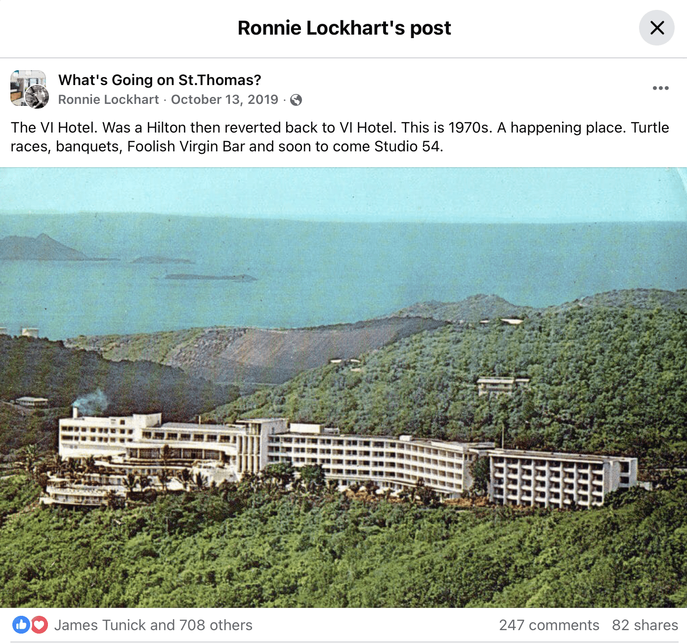 This Facebook post by the late Ronnie Lockhart shows the resort that was once a Hilton property on St. Thomas.