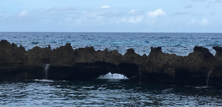 The beautiful Annaly Bay tidepool is within the Maroon Park, northwest of the historic lighthouse. This pool has a cave opening to the Caribbean Sea. The pool is difficult to hike, involving rock climbing and swimming a large pool from four to 14 feet deep. (Photo by Olasee Davis)