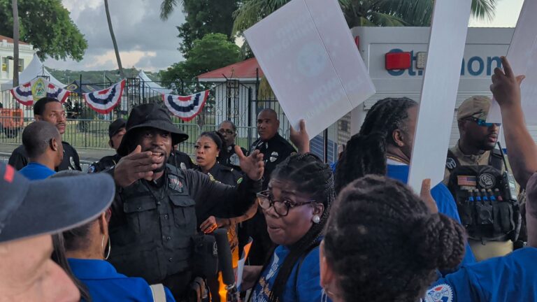 Labor Unions Protest Outside of State of the Territory
