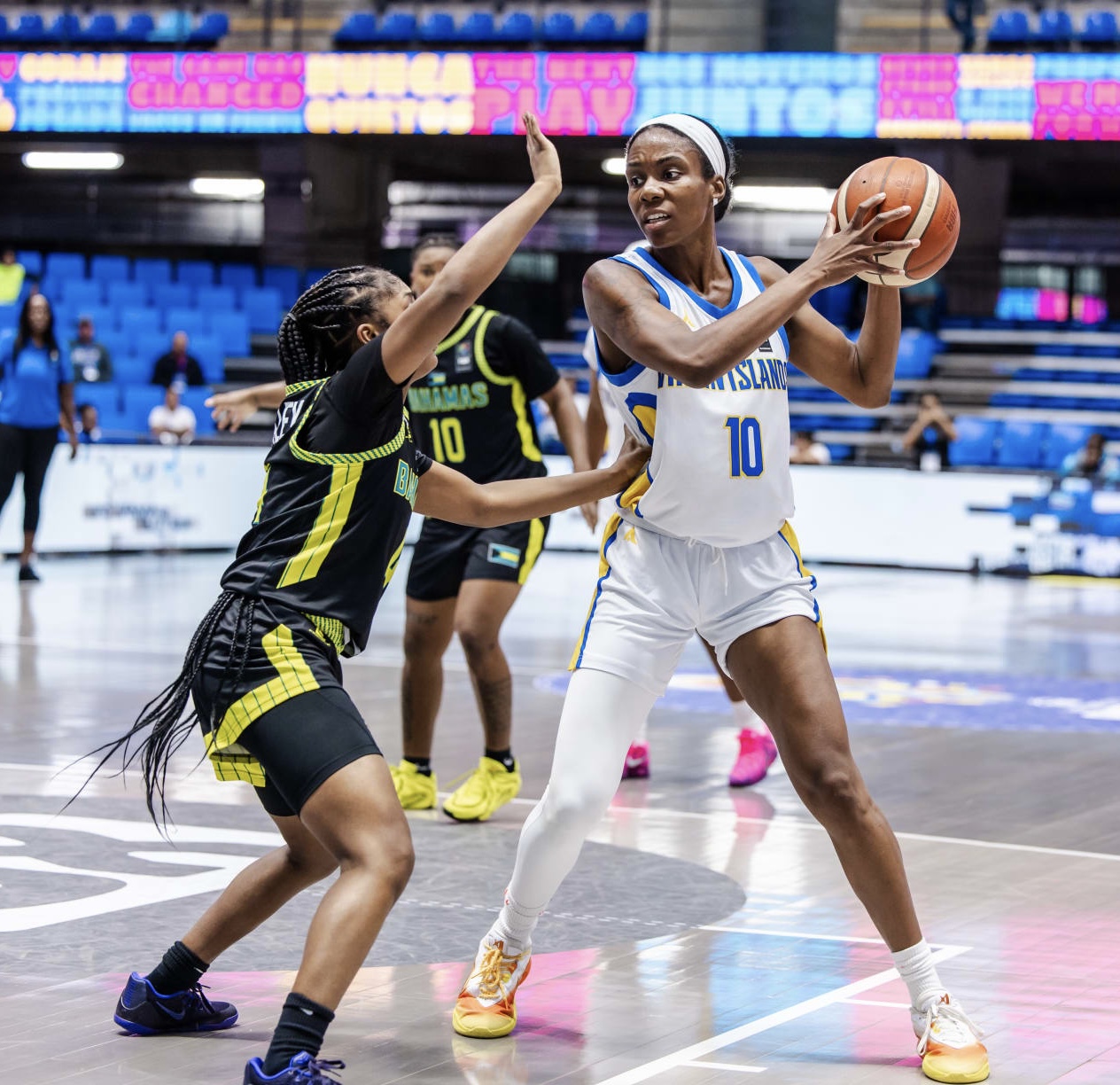 Natalie Kleemann-Day, #10 for the USVI, decides her next move during the USVIquarterfinal game against the Bahamas at the FIBA Women’s CentroBasket Qualifier. (Submitted Photo).